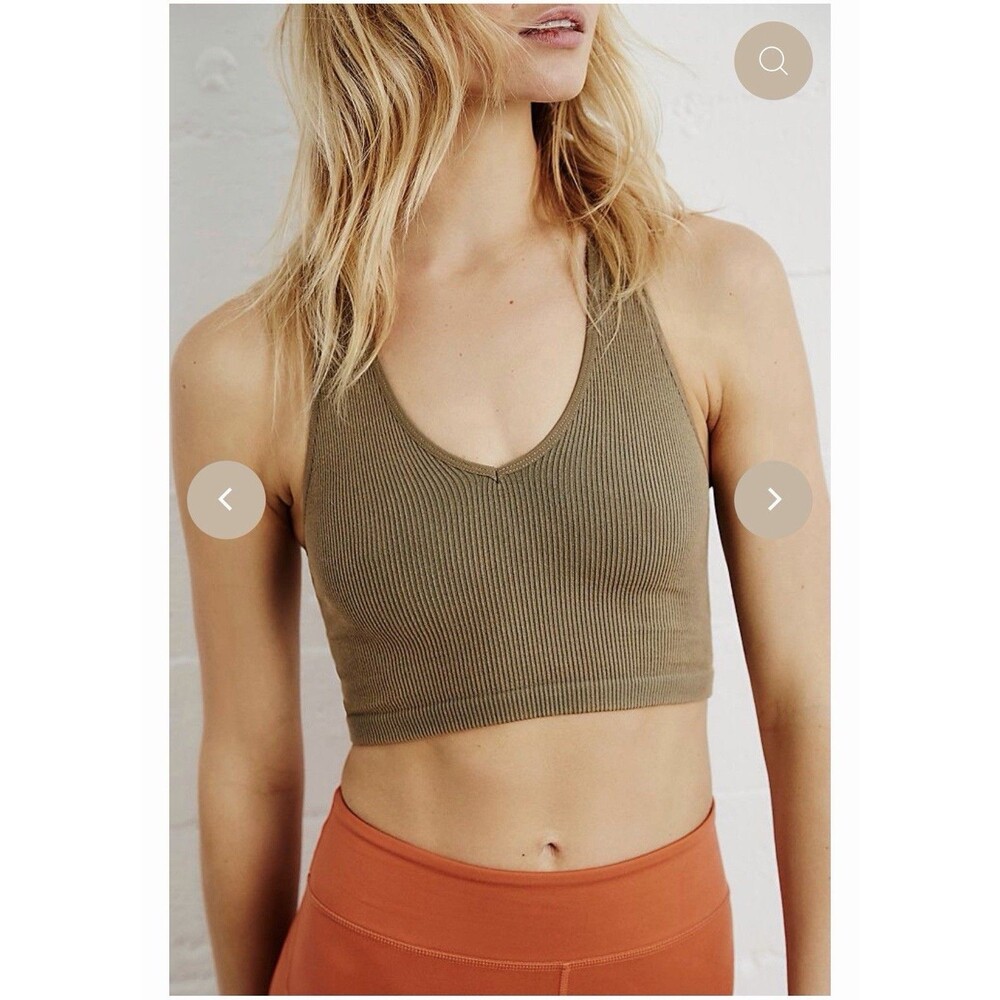 Free People Movement Free Throw Crop Army Green XS Stretch Yoga Pilates Athletic